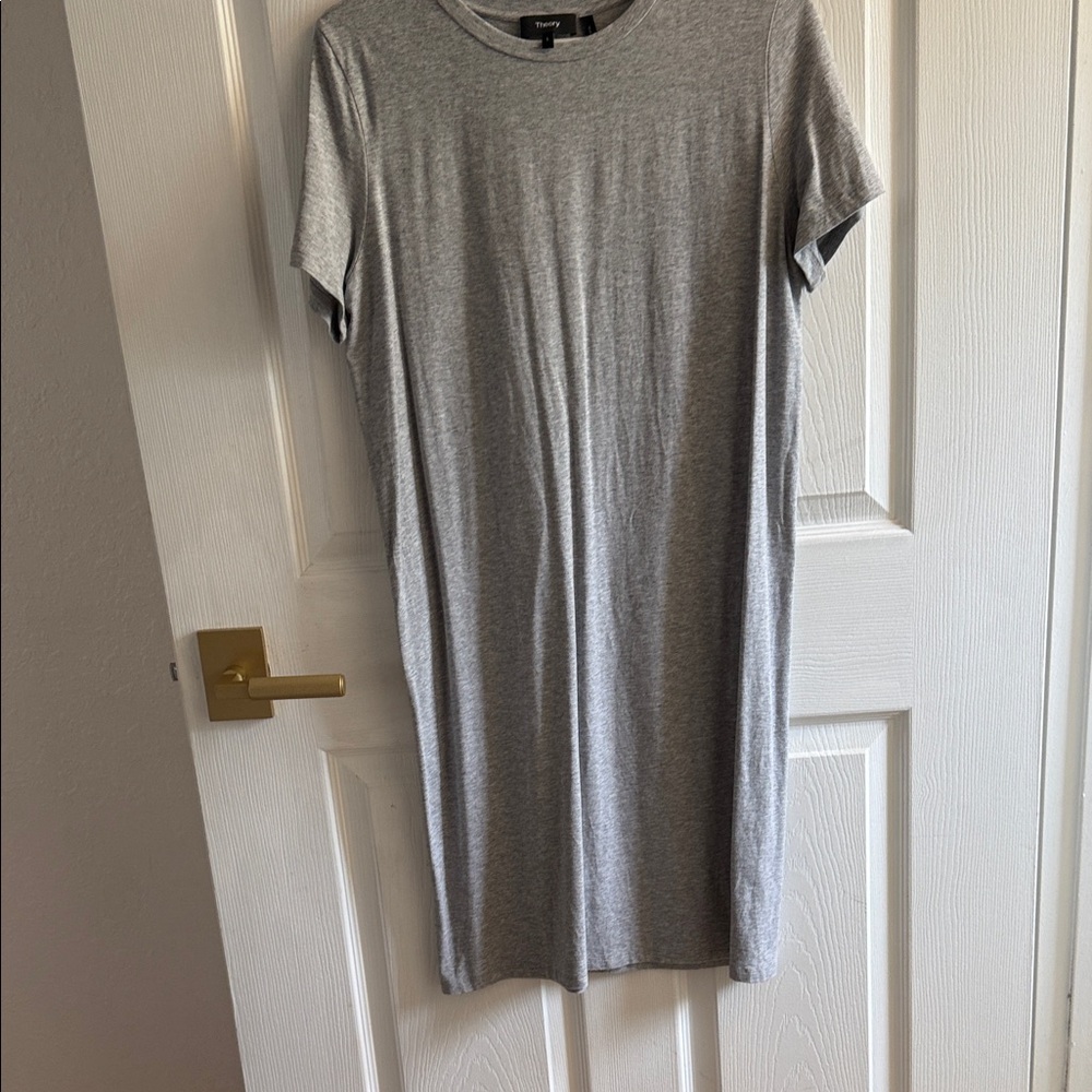 Theory Light Heather Gray Crew Neck T-Shirt Dress
